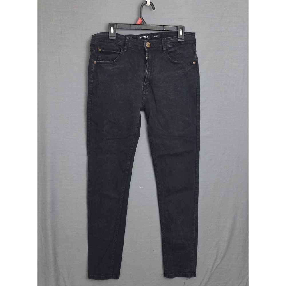 Waimea Mens Skinny Fit Jeans Black Faded Denim Size 36 Stretch